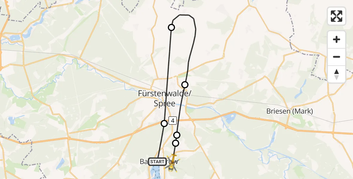 Flugroute Rettungshubschrauber Bad Saarow - Bad Saarow, 15 Juni 2026, 13:38