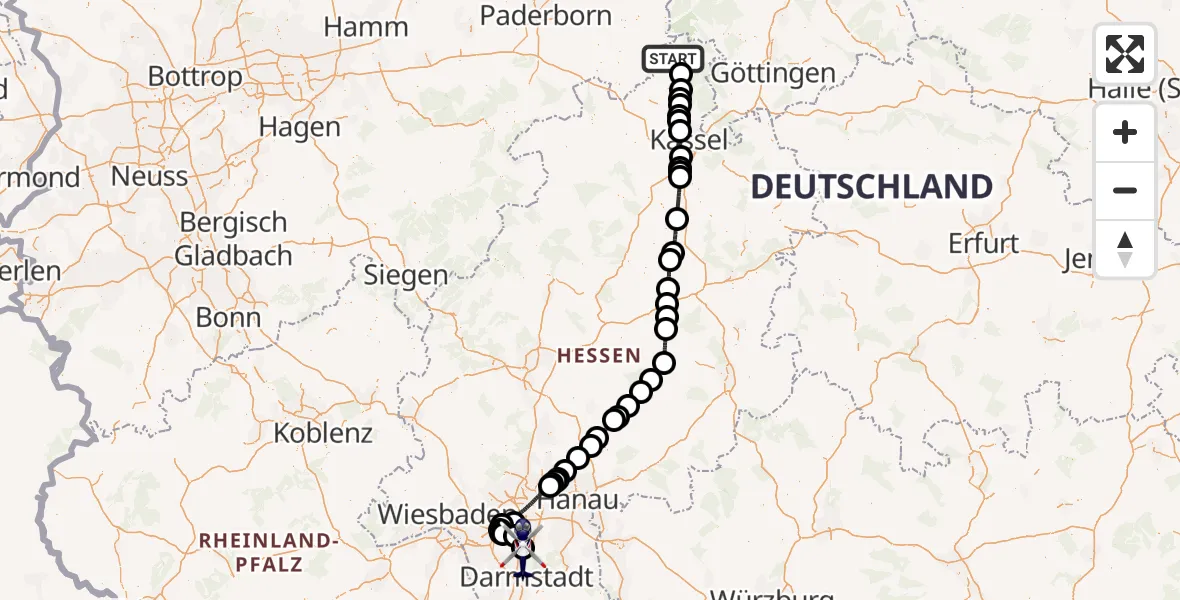 Flugroute Polizeihubschrauber Trendelburg - Flughafen Frankfurt-Egelsbach, 15 Juni 2026, 13:38