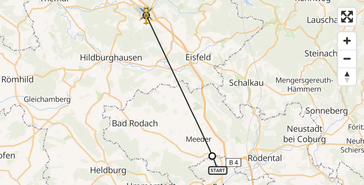 Flugroute Rettungshubschrauber Coburg - Auengrund, 15 Juni 2026, 13:50