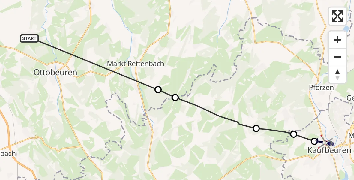 Flugroute Polizeihubschrauber Hawangen - Kaufbeuren, 15 Juni 2026, 13:53