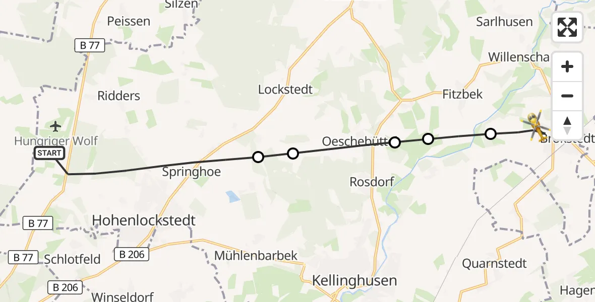 Flugroute Rettungshubschrauber Hohenlockstedt - Brokstedt, 15 Juni 2026, 13:58