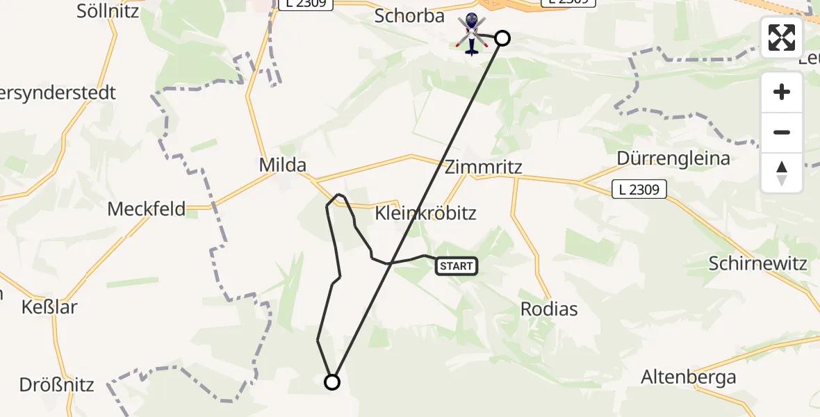 Flugroute Polizeihubschrauber Milda - Bucha, 15 Juni 2026, 14:06