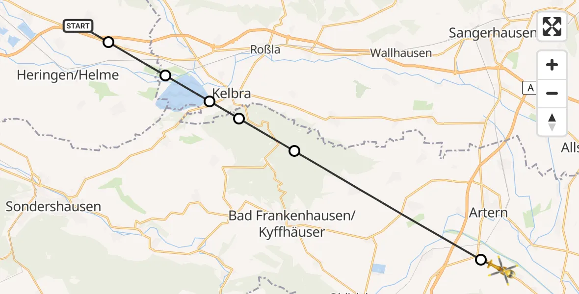 Flugroute Rettungshubschrauber Urbach - Gehofen, 15 Juni 2026, 14:07