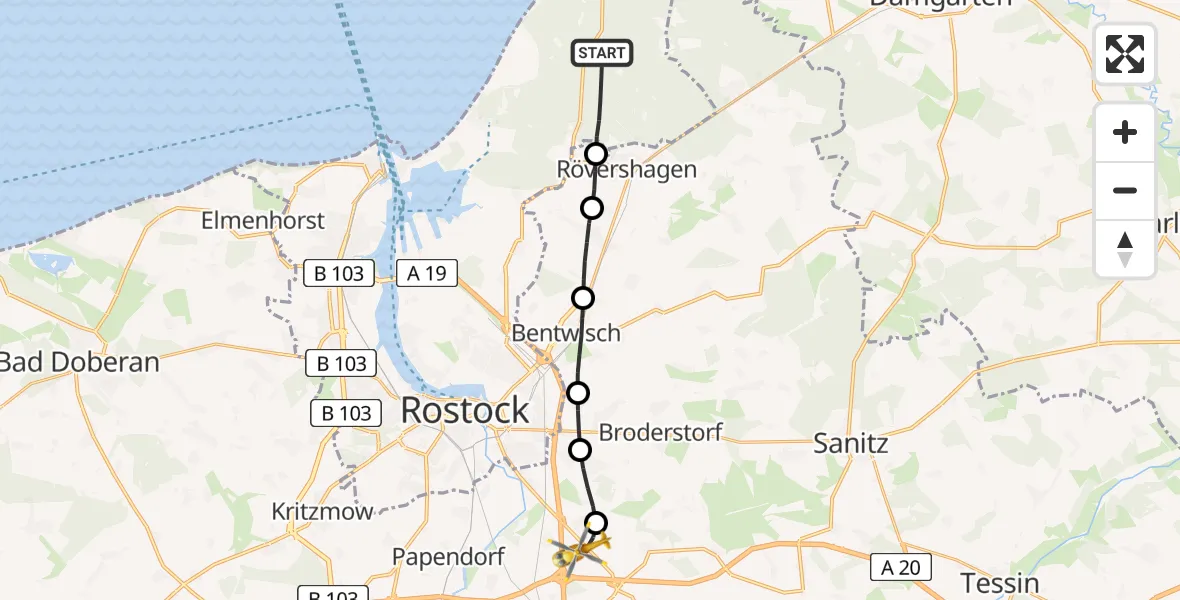 Flugroute Ambulanzhubschrauber Rostock - Dummerstorf, 15 Juni 2026, 14:09