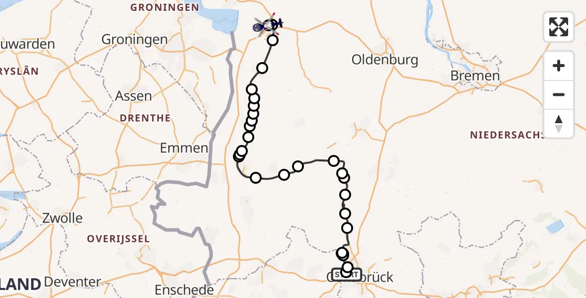 Flugroute Polizeihubschrauber Atterheide Flugplatz - Flugplatz Leer-Papenburg, 15 Juni 2026, 14:14
