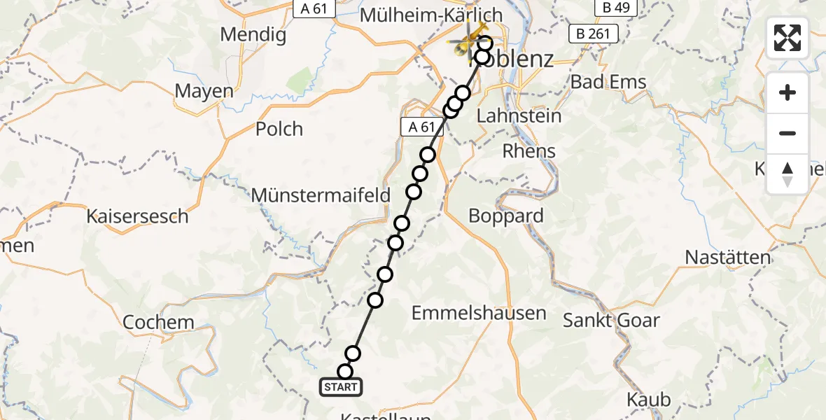 Flugroute Rettungshubschrauber Buch - Koblenz, 15 Juni 2026, 14:19