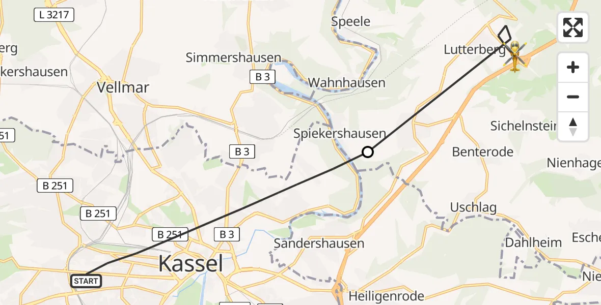 Flugroute Rettungshubschrauber Kassel - Staufenberg, 15 Juni 2026, 14:43