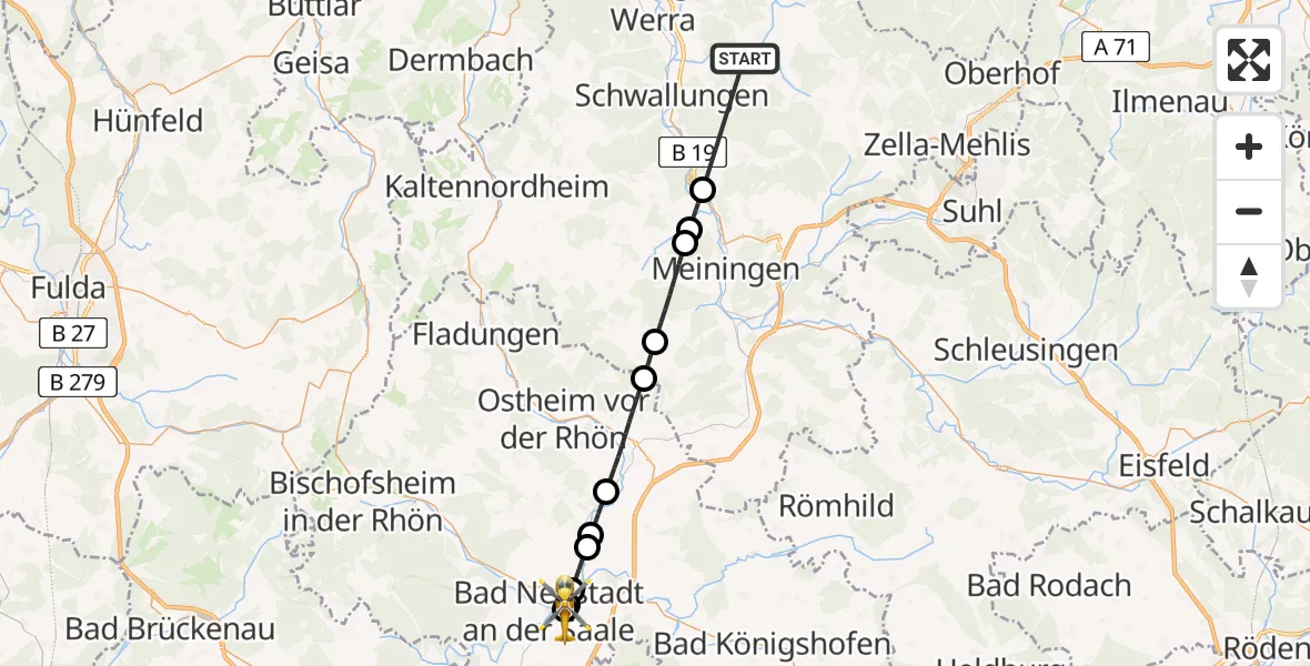 Flugroute Ambulanzhubschrauber Elisabeth Hospital Schmalkalden - Bad Neustadt an der Saale Hospital, 15 Juni 2026, 14:47
