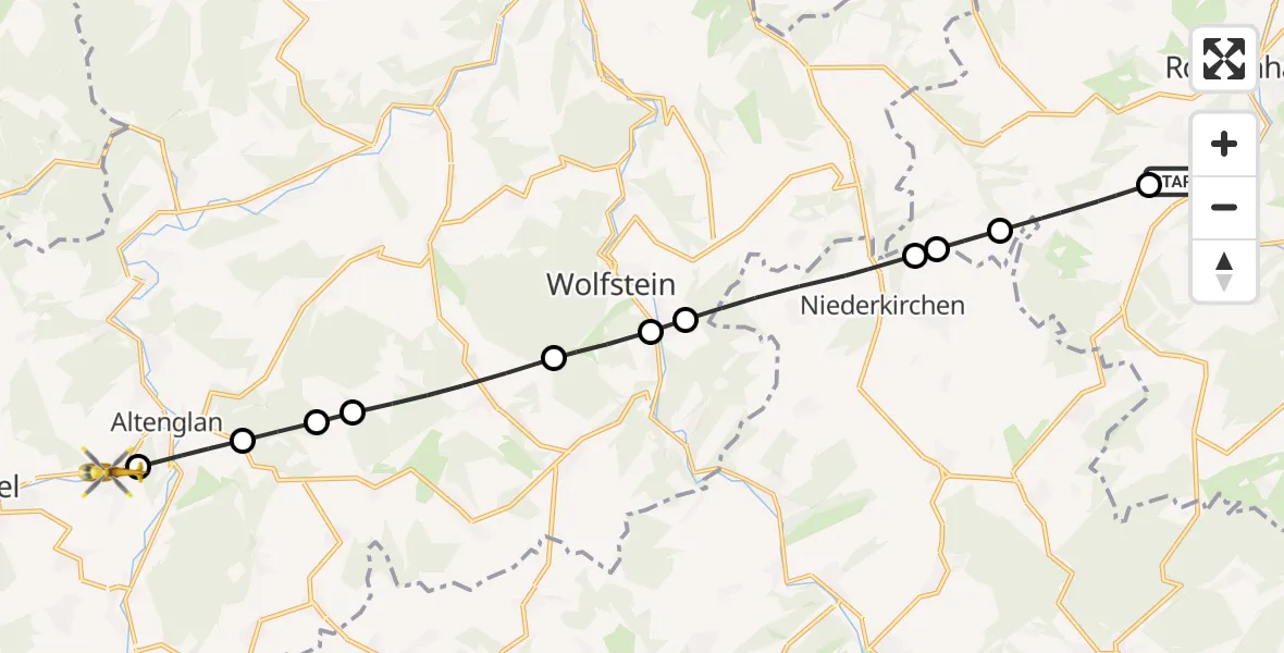 Flugroute Rettungshubschrauber Imsweiler UL - Rammelsbach, 15 Juni 2026, 15:02