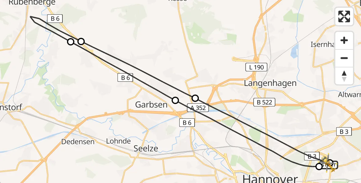 Flugroute Rettungshubschrauber Hannover Luftrettung Hubschrauberlandeplatz (Christoph 4) - Hannover Luftrettung Hubschrauberlandeplatz (Christoph 4), 15 Juni 2026, 15:15