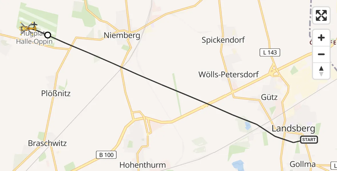 Flugroute Rettungshubschrauber Landsberg - Halle-Oppin Flugplatz, 15 Juni 2026, 15:18