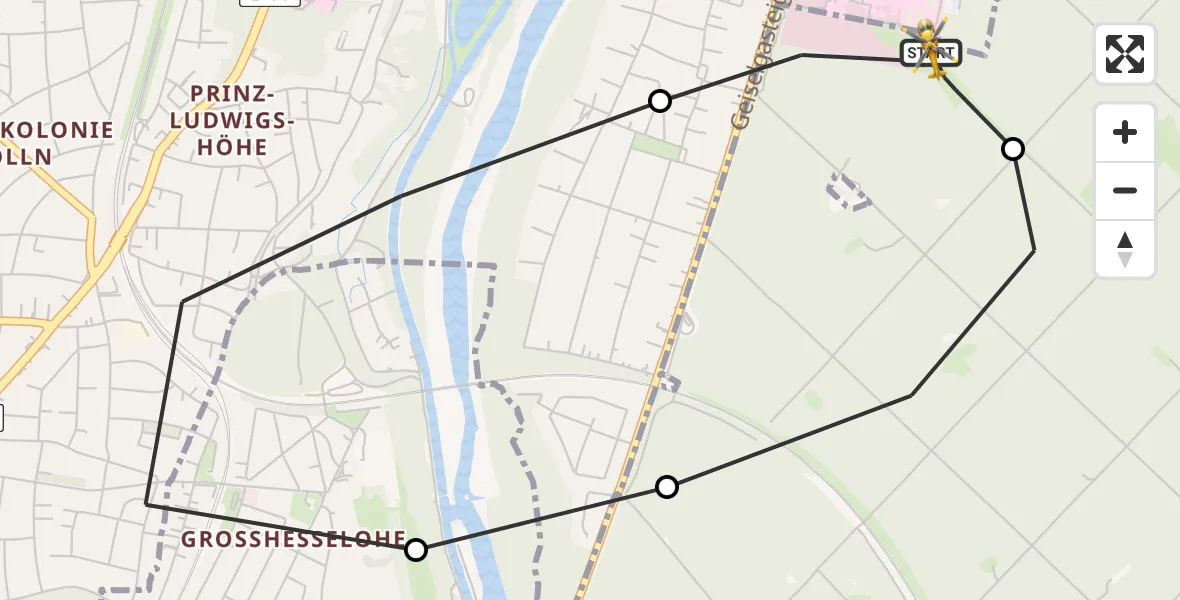 Flugroute Rettungshubschrauber ADAC Air Rescue Center Hubschrauberlandeplatz (Christoph 1) - ADAC Air Rescue Center Hubschrauberlandeplatz (Christoph 1), 15 Juni 2026, 15:51