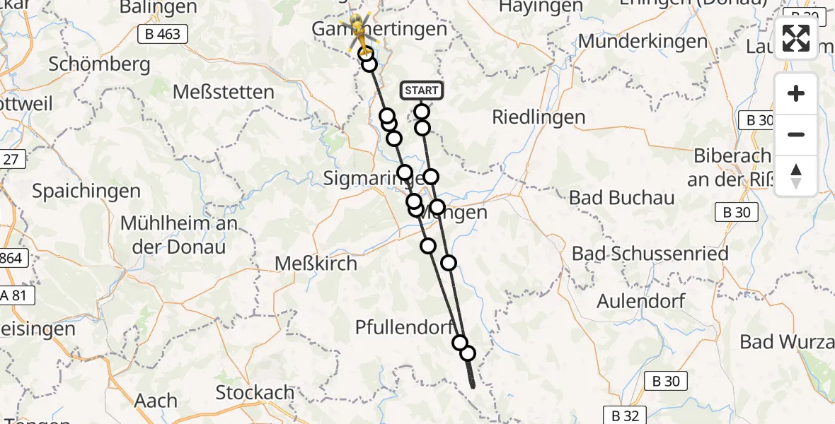 Flugroute Rettungshubschrauber Hettingen - Neufra, 15 Juni 2026, 16:01