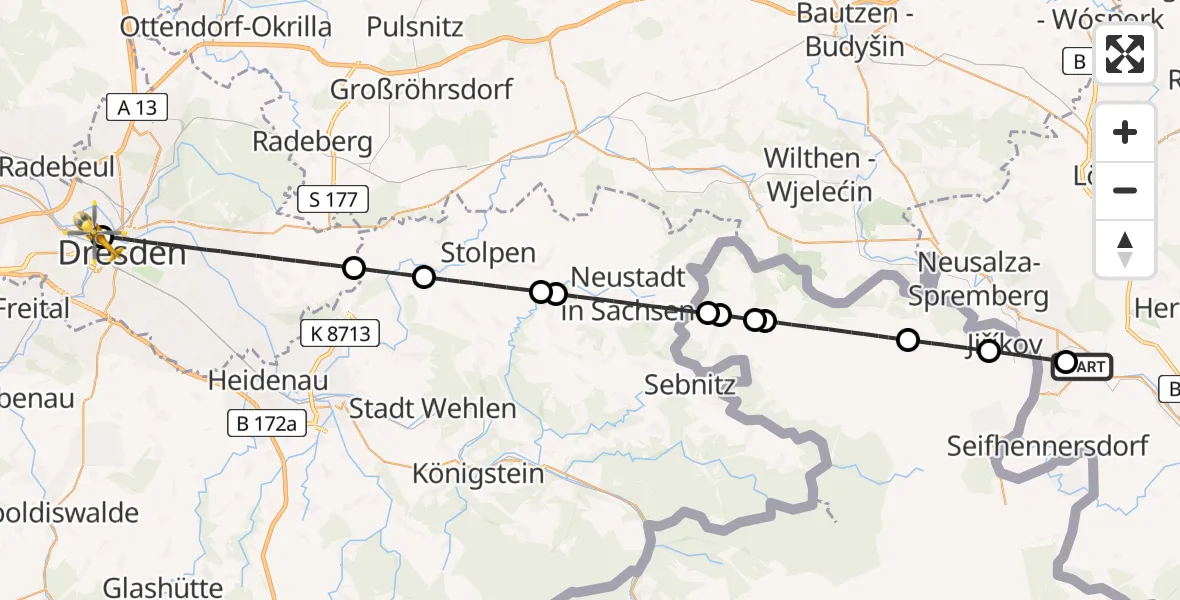 Flugroute Rettungshubschrauber Kottmar - Dresden Friedrichstadt Hospital, 15 Juni 2026, 16:07