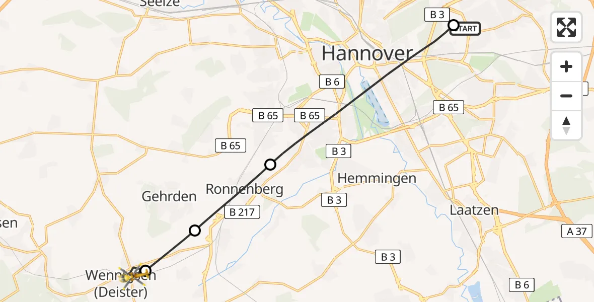 Flugroute Rettungshubschrauber Hannover Luftrettung Hubschrauberlandeplatz (Christoph 4) - Wennigsen (Deister), 15 Juni 2026, 16:14