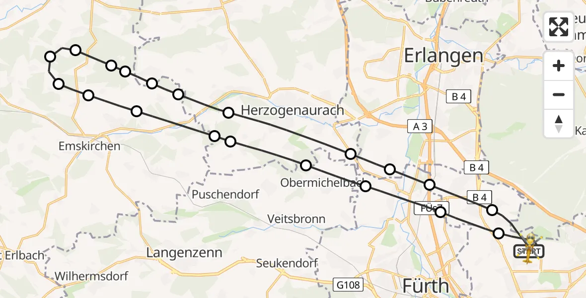 Flugroute Rettungshubschrauber Flughafen Nuremberg - Flughafen Nuremberg, 15 Juni 2026, 16:15