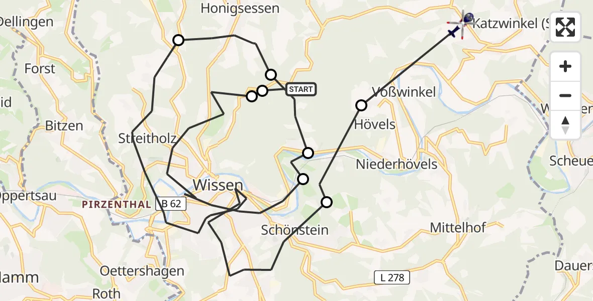 Flugroute Polizeihubschrauber Hövels - Katzwinkel (Sieg), 15 Juni 2026, 16:18