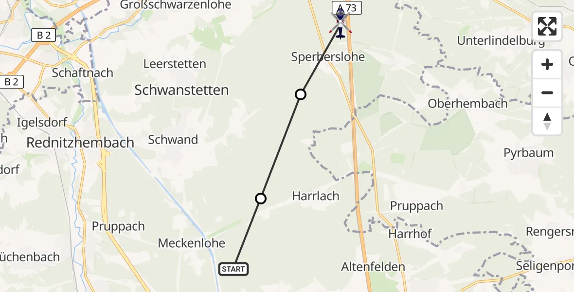 Flugroute Polizeihubschrauber Roth - Wendelstein, 15 Juni 2026, 16:42