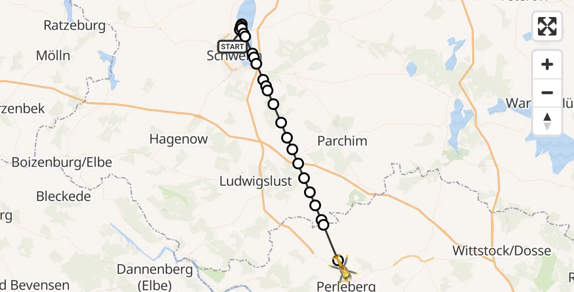 Flugroute Rettungshubschrauber Schwerin - Perleberg, 15 Juni 2026, 16:42