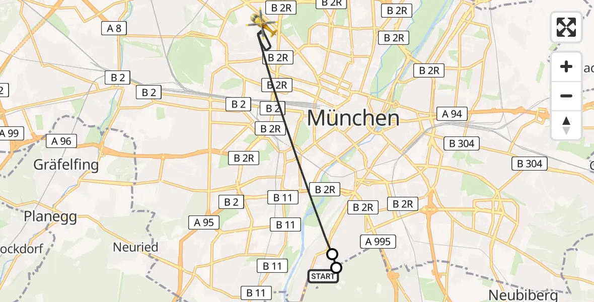 Flugroute Rettungshubschrauber ADAC Air Rescue Center Hubschrauberlandeplatz (Christoph 1) - München, 15 Juni 2026, 16:54