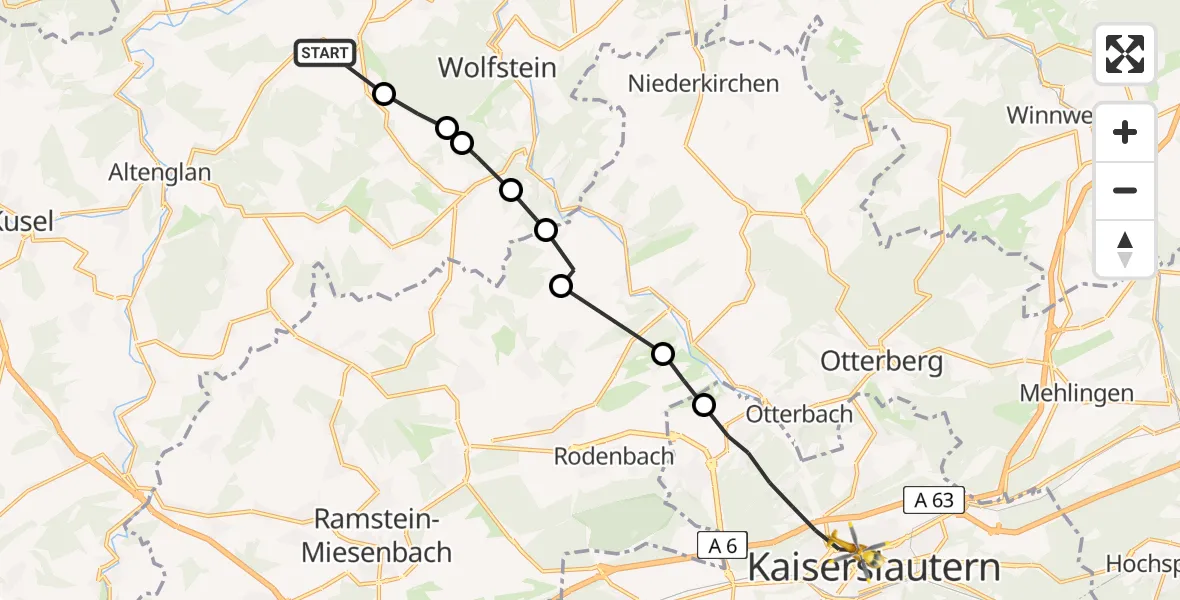 Flugroute Rettungshubschrauber Horschbach - Kaiserslautern, 15 Juni 2026, 16:59