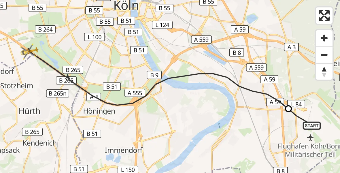 Flugroute Rettungshubschrauber Köln Bonn Flughafen - Köln, 15 Juni 2026, 17:17