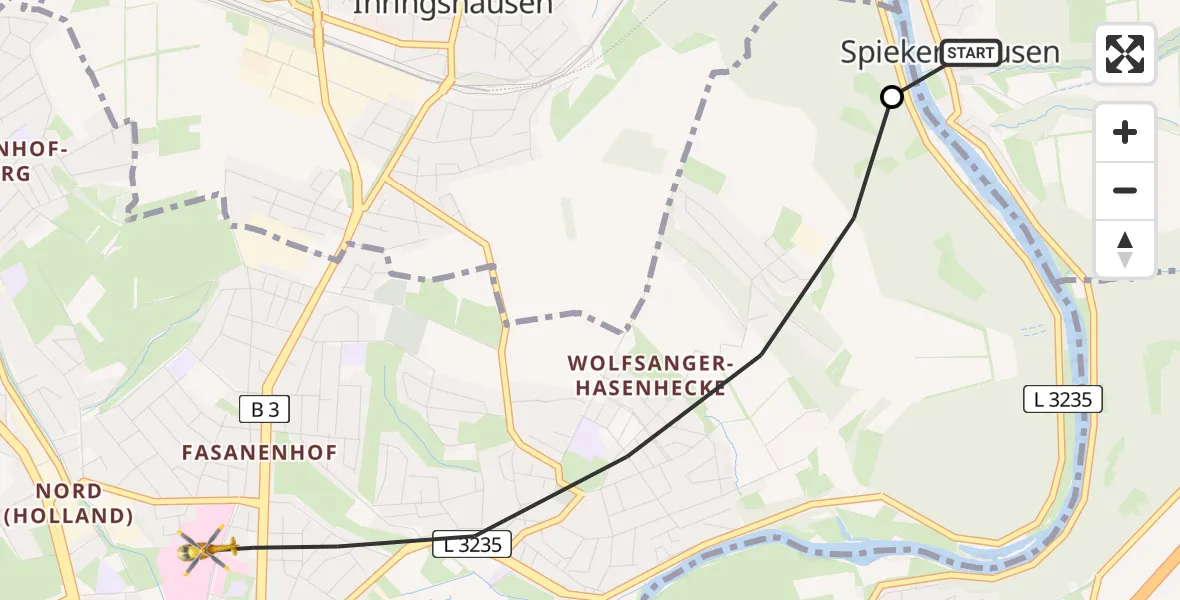 Flugroute Rettungshubschrauber Staufenberg - Kassel, 15 Juni 2026, 17:19