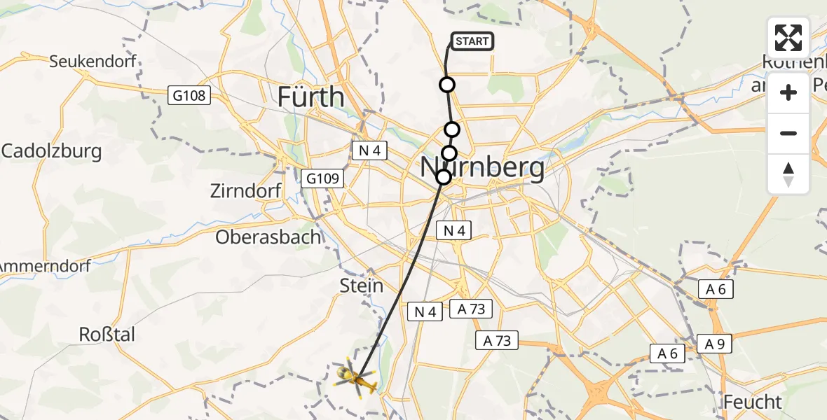 Flugroute Rettungshubschrauber Flughafen Nuremberg - Nürnberg, 15 Juni 2026, 17:20