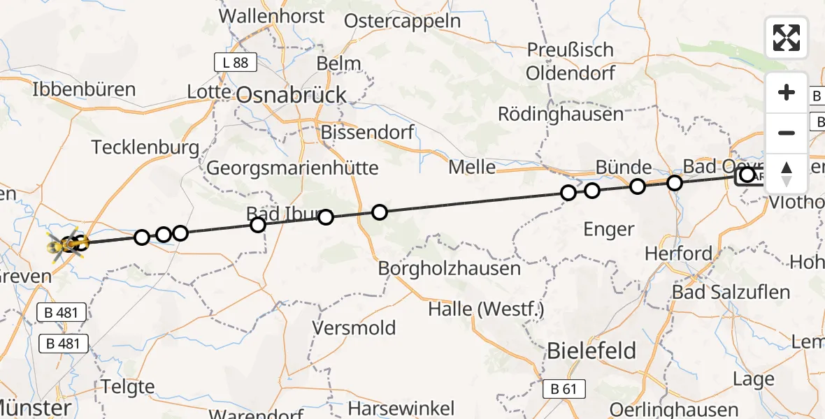 Flugroute Ambulanzhubschrauber Bad Oeynhausen - Christoph  Westfalen-ADAC, 15 Juni 2026, 17:21