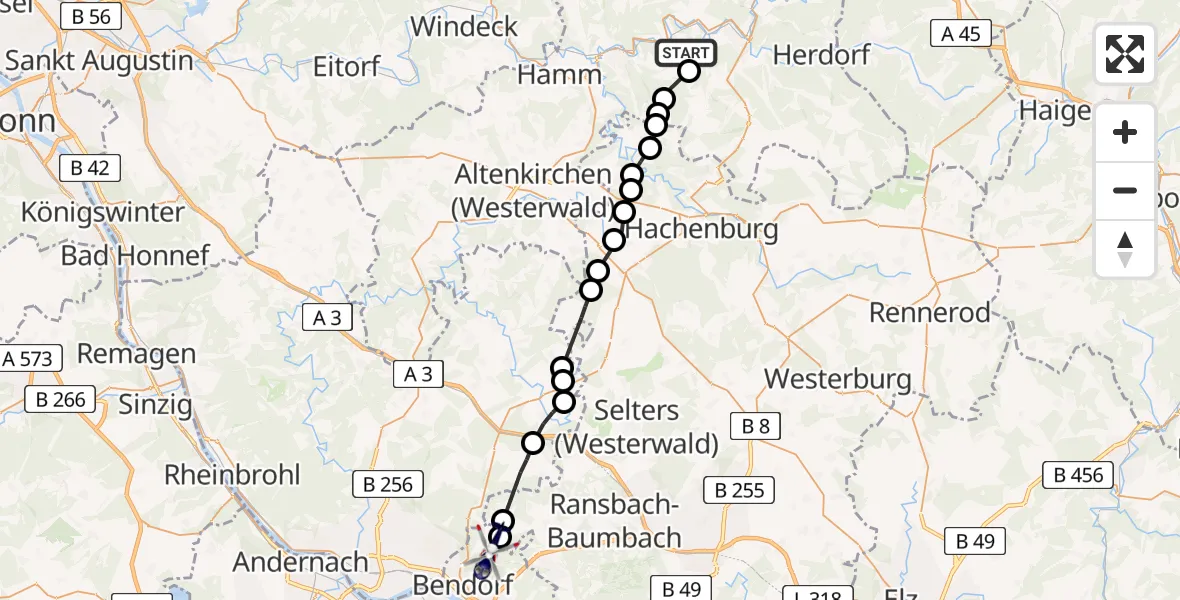 Flugroute Polizeihubschrauber Mittelhof - Bendorf, 15 Juni 2026, 17:25