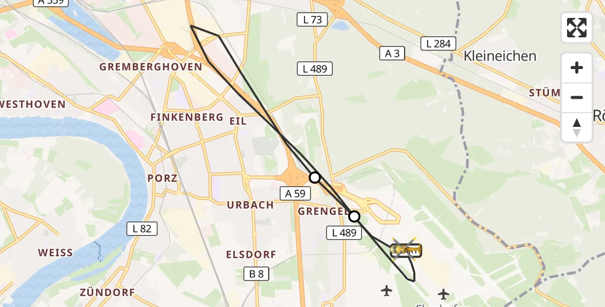 Flugroute Rettungshubschrauber Köln Bonn Flughafen - Köln Bonn Flughafen, 15 Juni 2026, 17:40