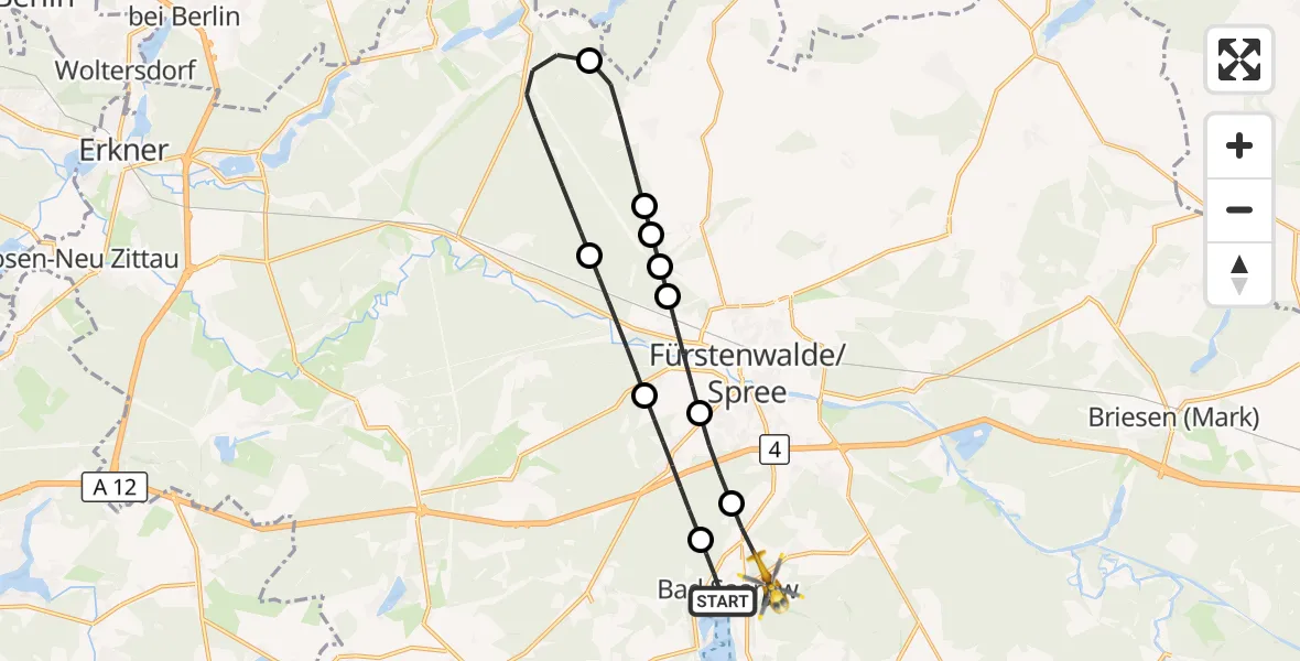 Flugroute Rettungshubschrauber Bad Saarow - Bad Saarow, 15 Juni 2026, 17:41