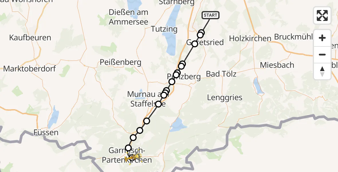 Flugroute Rettungshubschrauber Egling - Garmisch-Partenkirchen Clinic Hubschrauberlandeplatz, 15 Juni 2026, 17:53