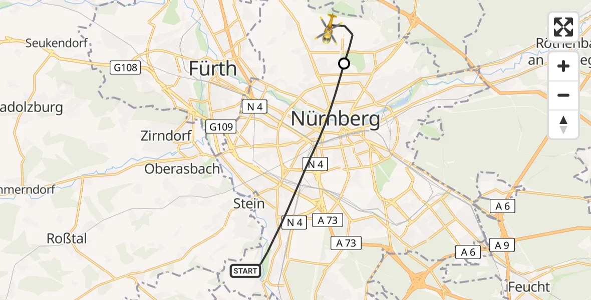 Flugroute Rettungshubschrauber Nürnberg - Flughafen Nuremberg, 15 Juni 2026, 17:54