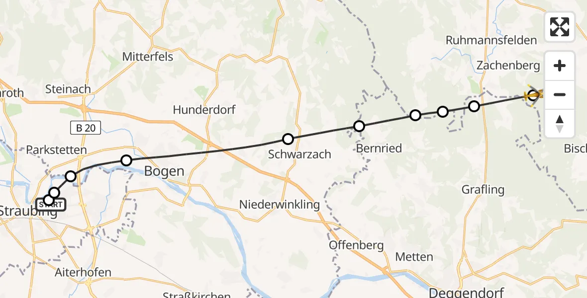 Flugroute Rettungshubschrauber Sankt Elisabeth Hospital Straubing - Bischofsmais, 15 Juni 2026, 18:12