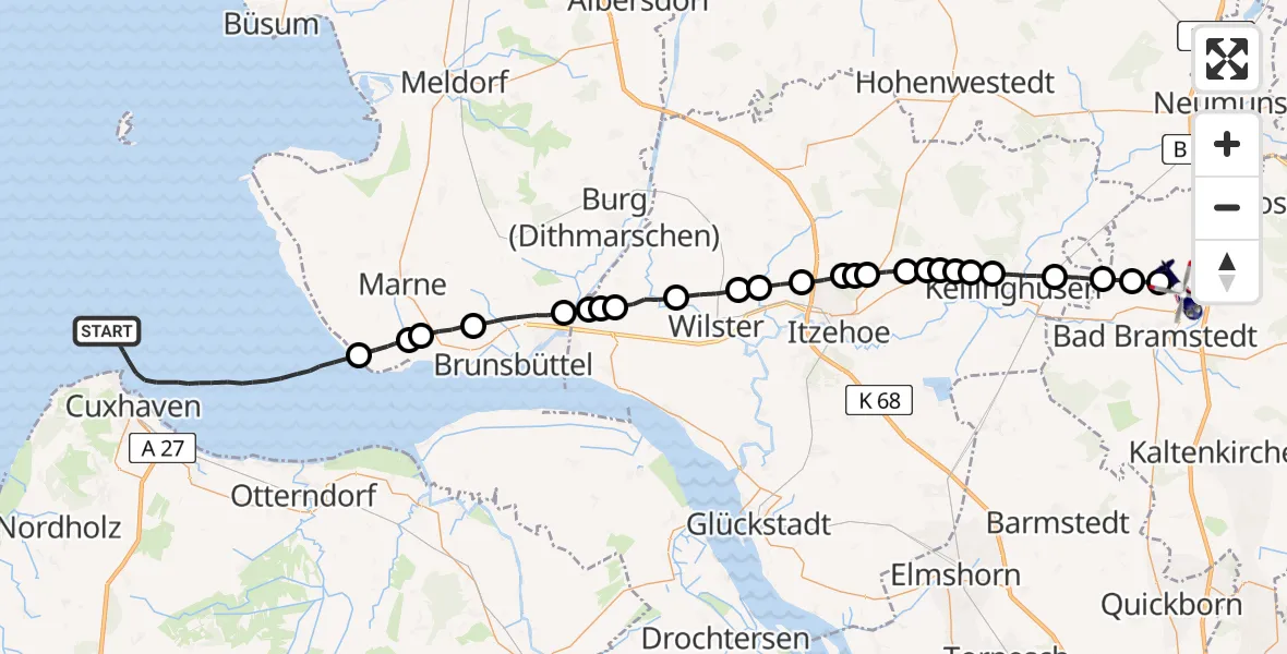Flugroute Polizeihubschrauber Cuxhaven - Wiemersdorf, 15 Juni 2026, 18:21