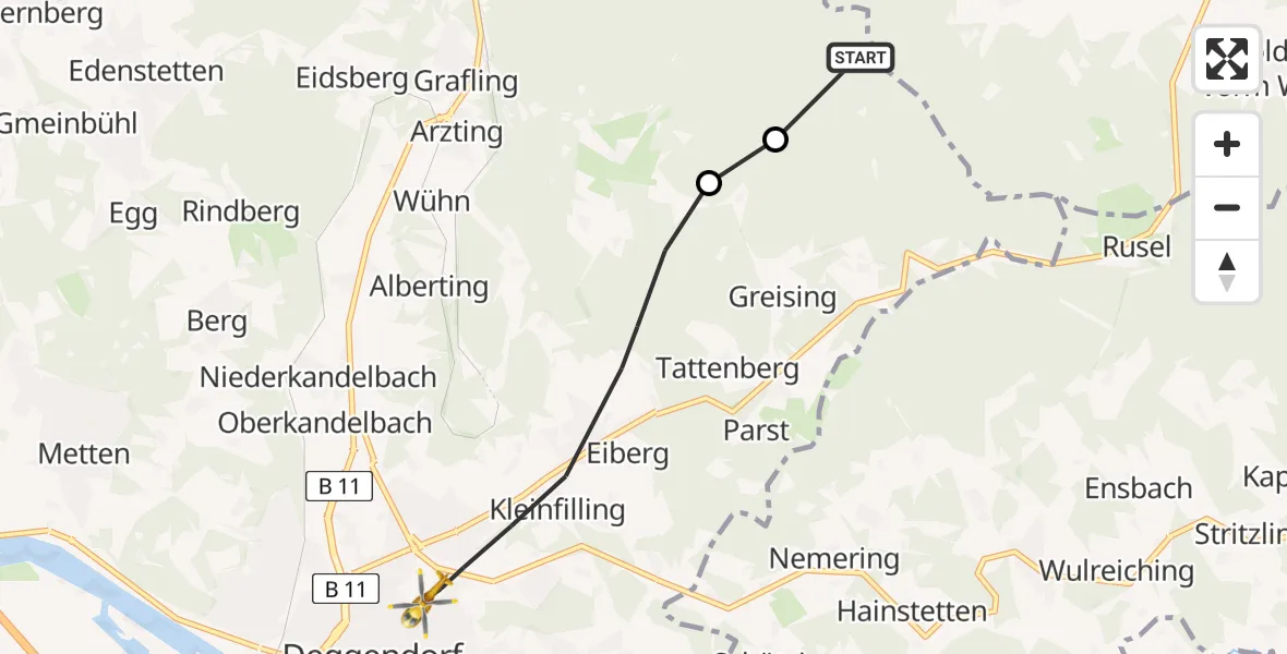 Flugroute Rettungshubschrauber Deggendorf - Deggendorf, 15 Juni 2026, 18:54