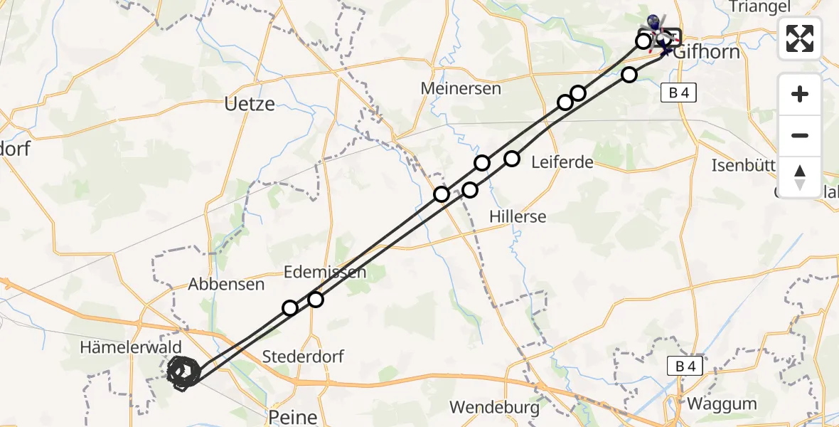 Flugroute Polizeihubschrauber Gifhorn Bundespolizei Hubschrauberlandeplatz - Gifhorn Bundespolizei Hubschrauberlandeplatz, 15 Juni 2026, 19:33