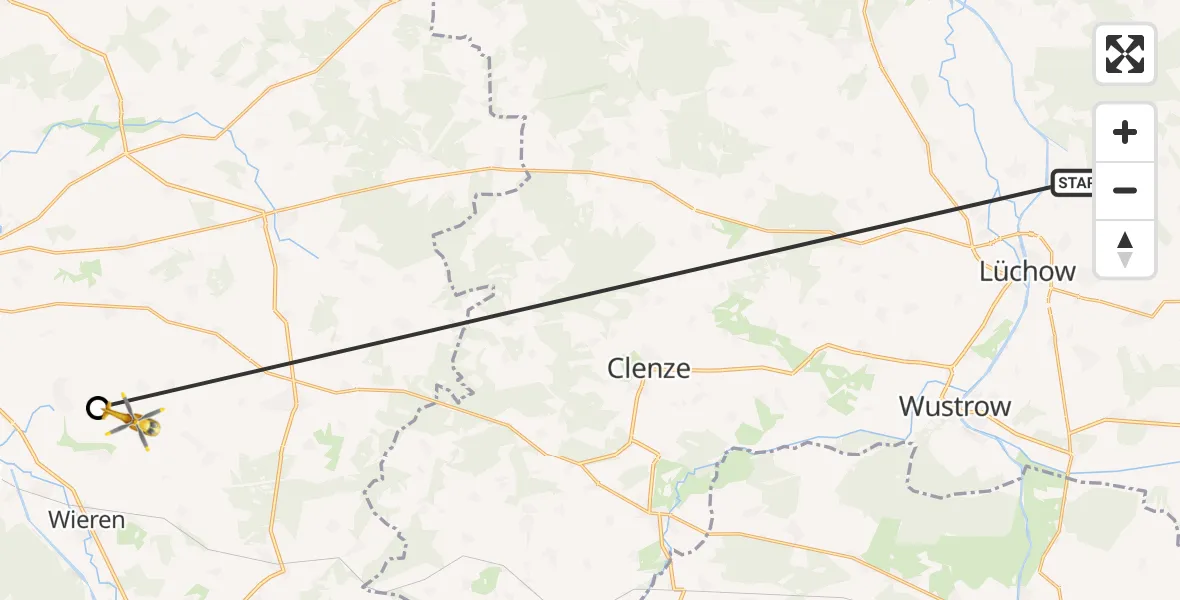 Flugroute Rettungshubschrauber Lüchow (Wendland) - Wrestedt, 15 Juni 2026, 19:48