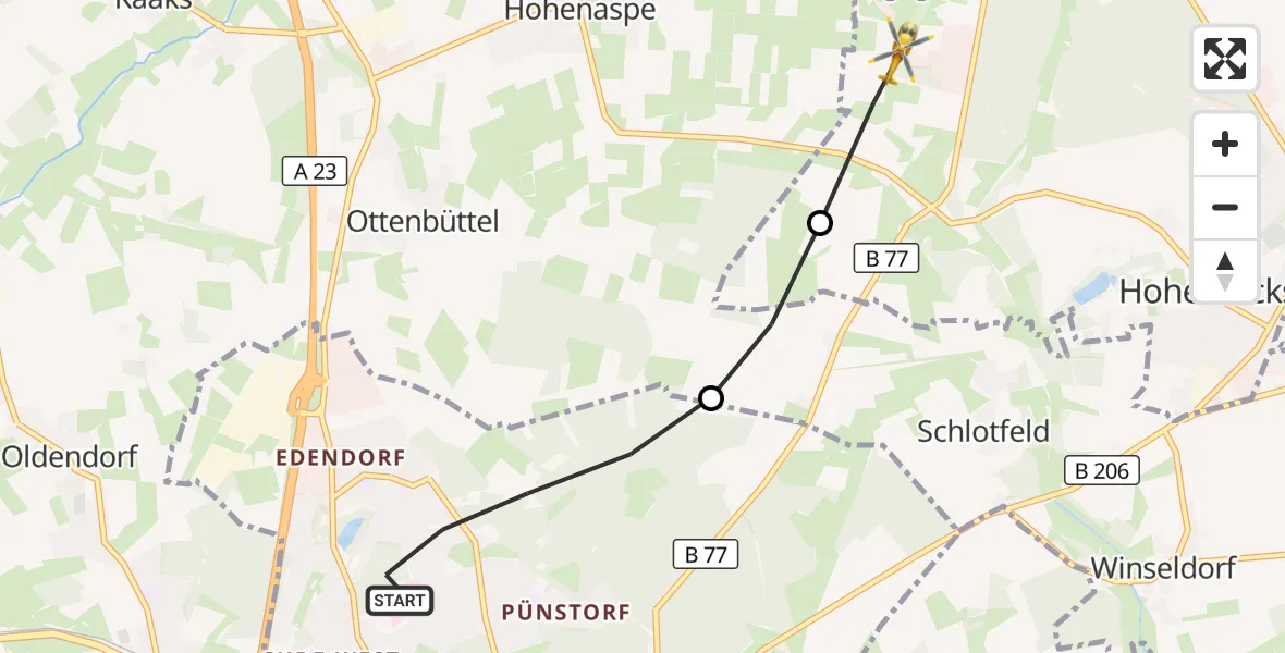 Flugroute Rettungshubschrauber Itzehoe - Hohenlockstedt, 15 Juni 2026, 19:52