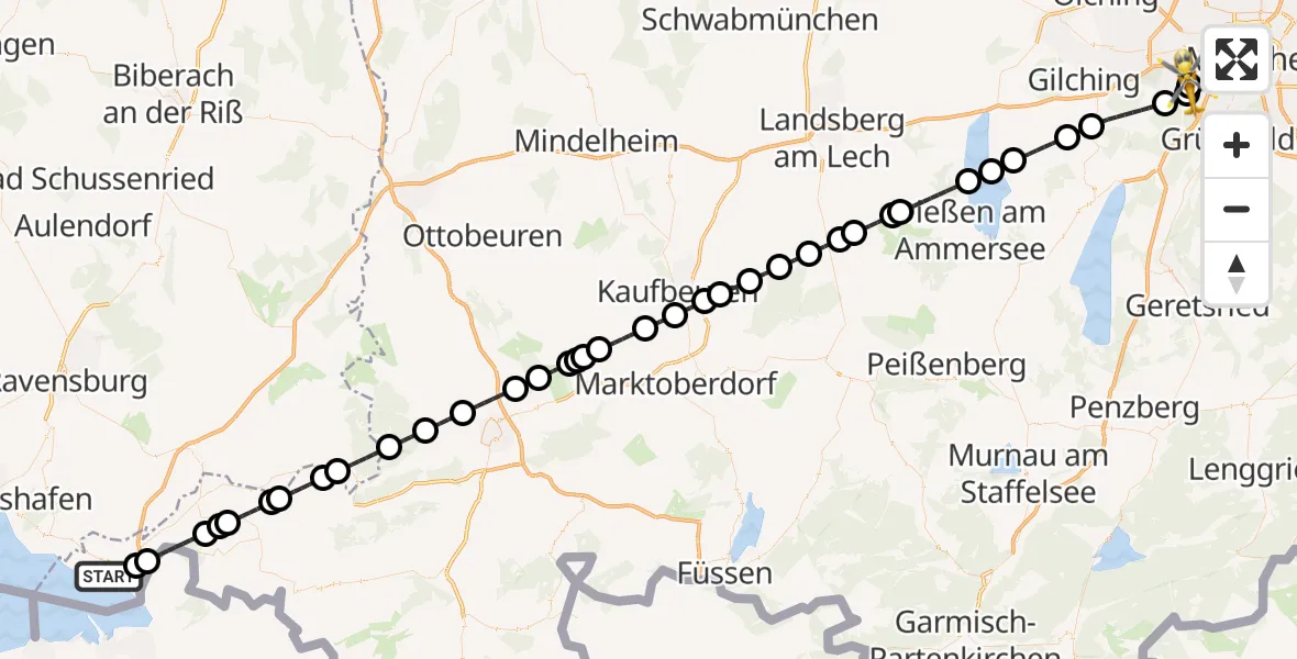 Flugroute Rettungshubschrauber Lindau (Bodensee) - DRF Air Rescue München Hubschrauberlandeplatz, 15 Juni 2026, 20:02
