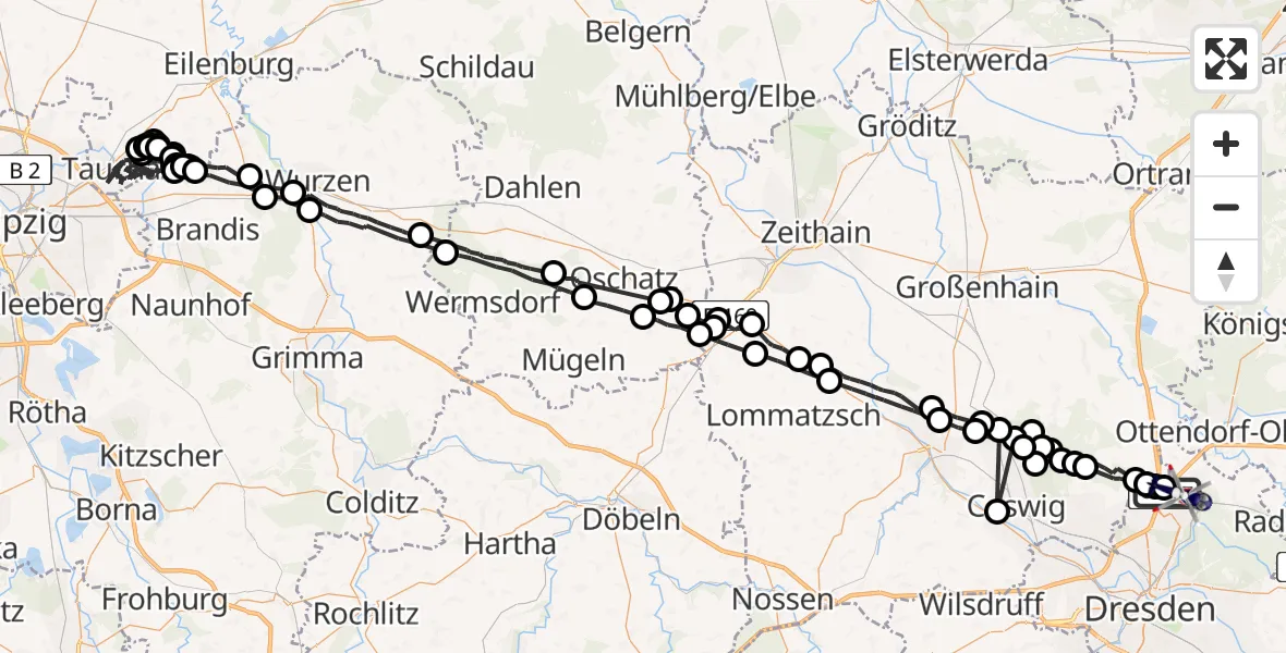 Flugroute Polizeihubschrauber Dresden Flughafen - Dresden Bundespolizei Hubschrauberlandeplatz, 15 Juni 2026, 20:24