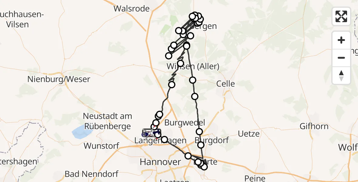 Flugroute Polizeihubschrauber Flughafen Hannover - Flughafen Hannover, 15 Juni 2026, 21:40