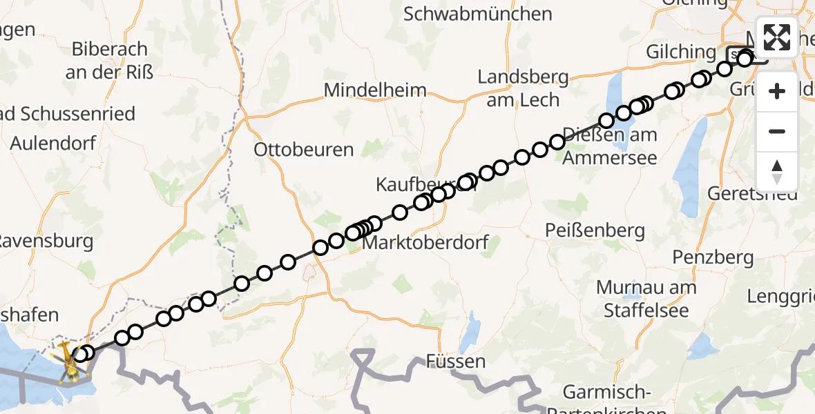 Flugroute Rettungshubschrauber DRF Air Rescue München Hubschrauberlandeplatz - Lindau (Bodensee), 15 Juni 2026, 23:19