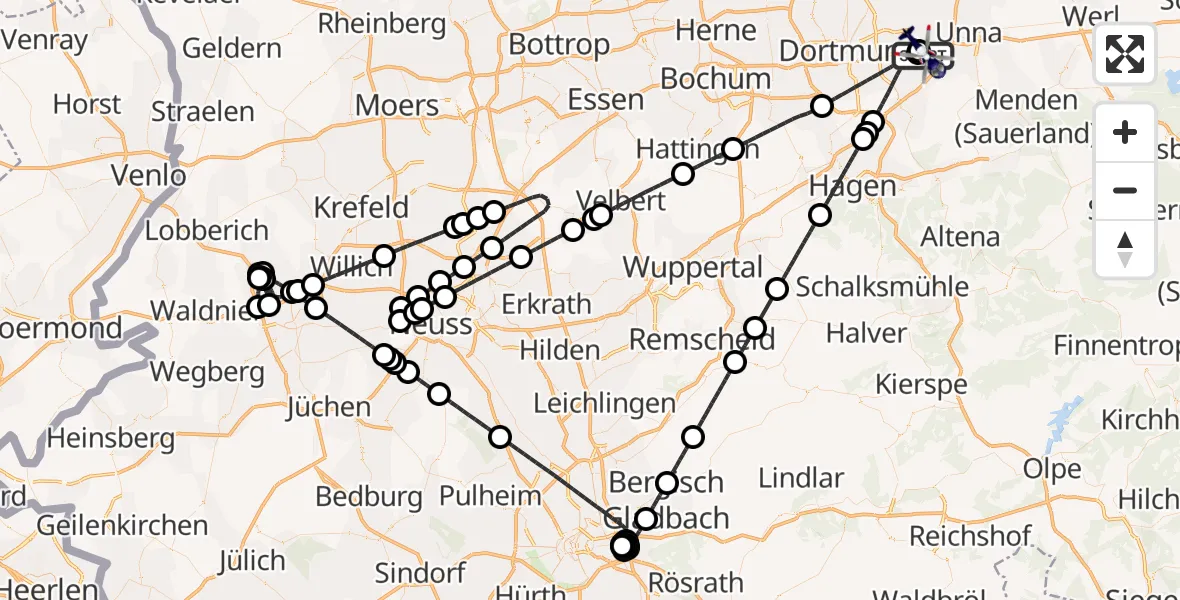 Flugroute Polizeihubschrauber Dortmund Flughafen - Dortmund Flughafen, 16 Juni 2026, 01:01