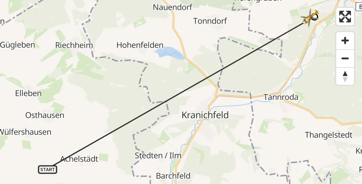Flugroute Ambulanzhubschrauber Witzleben - Bad Berka Central Hospital, 16 Juni 2026, 03:38