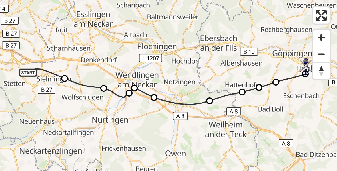 Flugroute Polizeihubschrauber Flughafen Stuttgart - Göppingen, 16 Juni 2026, 05:01