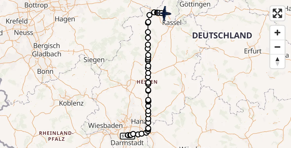 Flugroute Polizeiflugzeug Flughafen Frankfurt-Egelsbach - Calden, 16 Juni 2026, 05:51