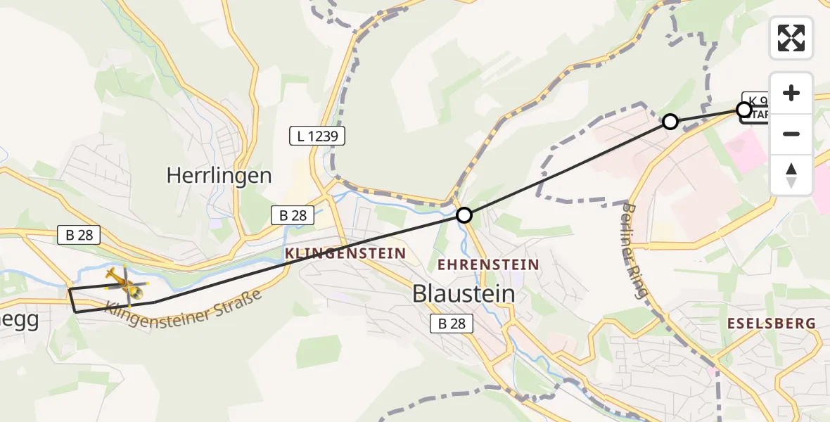 Flugroute Rettungshubschrauber Ulm Military Hospital Emergency - Blaustein, 16 Juni 2026, 06:18