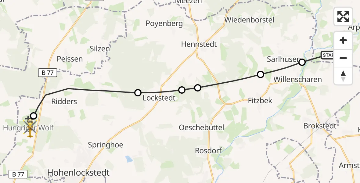 Flugroute Rettungshubschrauber Arpsdorf - Itzehoe Hungriger Wolf Flugplatz, 16 Juni 2026, 06:22